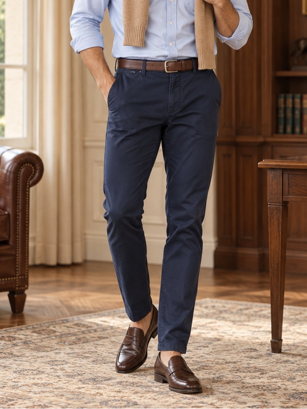BOSS Hugo Boss Men’s Navy Slim Fit Stretch Cotton Chino Pants 36x29 Quiet Luxury